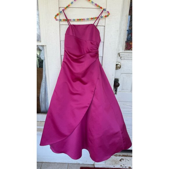 Vintage 90's Fuscia Pink Midi Formal Prom Bridal Dress Tulle Puff Size 6 - Picture 11 of 12